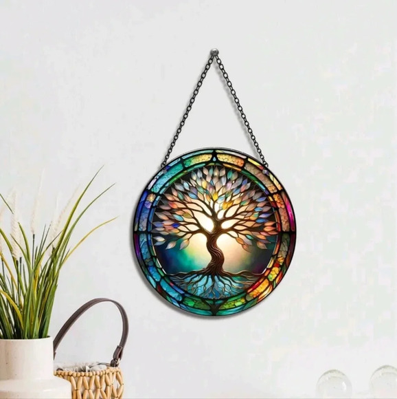 Tree nature weather stained glass style resin decor enamel home hanging picture - Picture 5 of 7